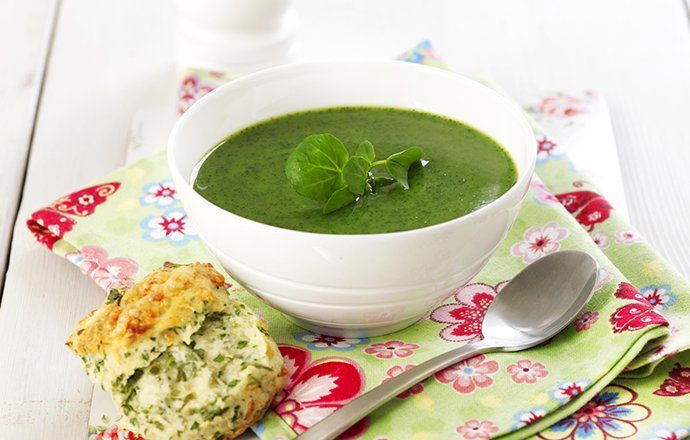 Watercress Gazpacho with Manchego Croutes Thrive Health & Nutrition Magazine