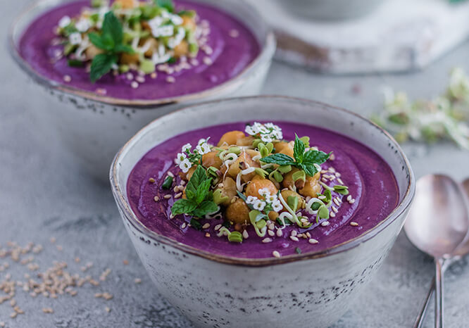 Purple Sweet Potato, Chickpea, and Ginger Soup - Thrive Nutrition and Health Magazine
