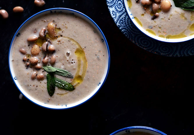 Sage, Onion and White Bean Soup made with lots of garlic, rich butterbeans and sage - Thrive Nutrition and Health Magazine