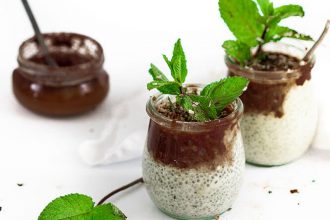 Mint Chocolate Chia Pudding made with chia seeds, mint leaves and dark chocolate